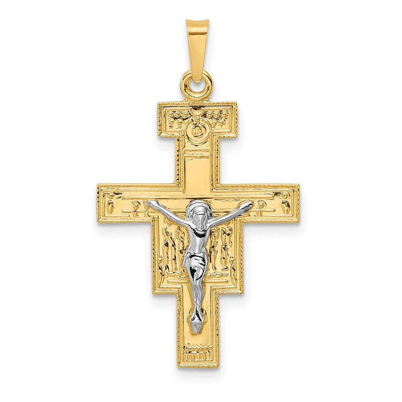 14k Two-tone Gold Solid Crucifix Pendant