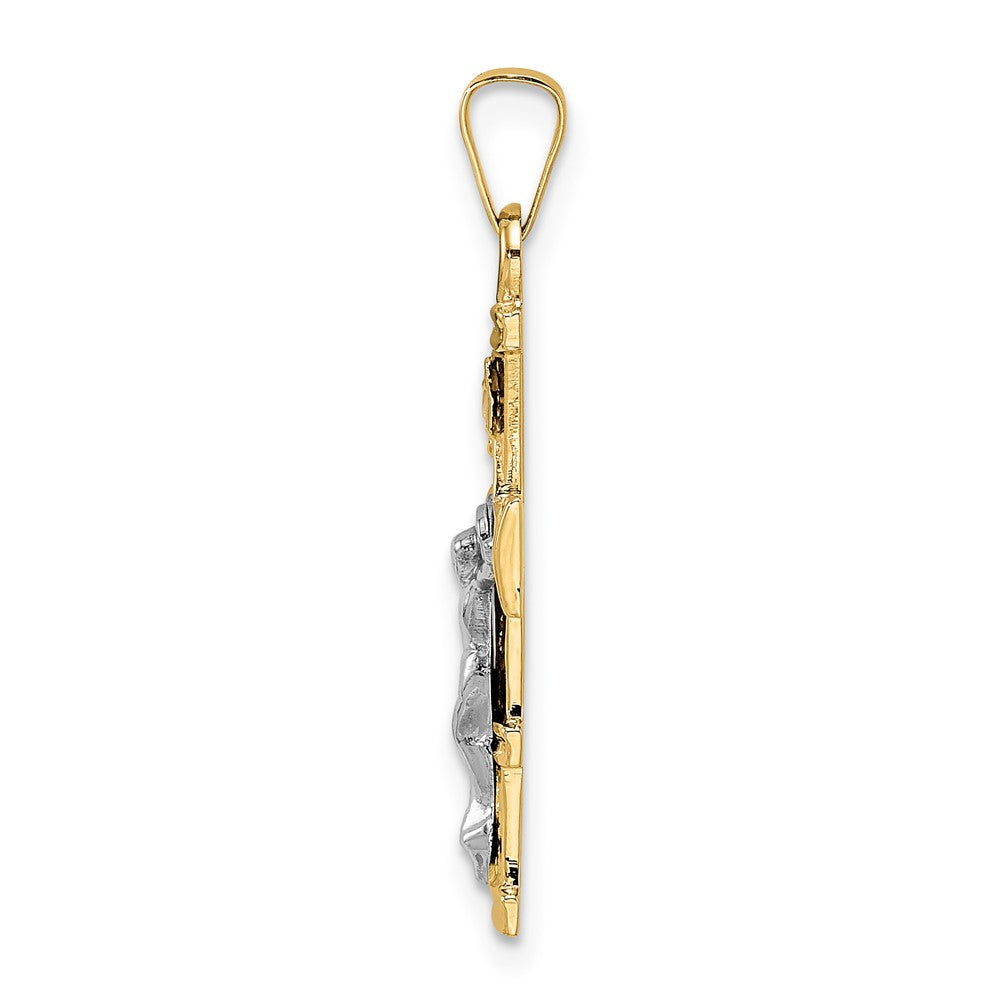 14k Two-tone Gold Polished Solid INRI Crucifix Pendant