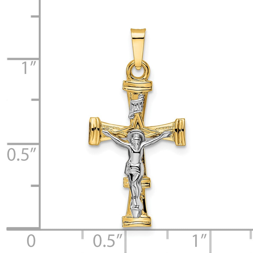 14k Two-tone Gold Polished Solid INRI Crucifix Pendant