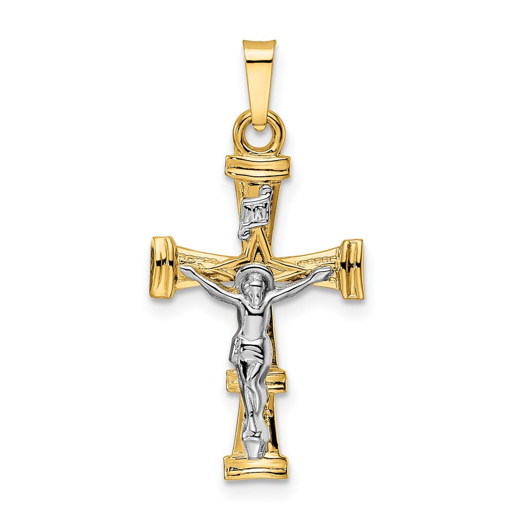 14k Two-tone Gold Polished Solid INRI Crucifix Pendant