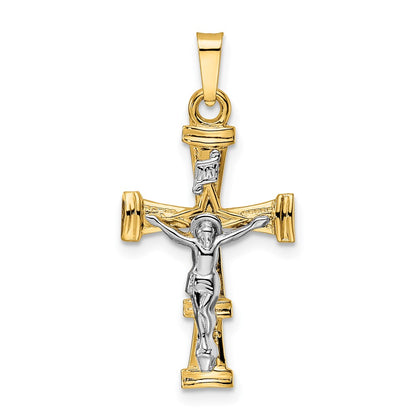 14k Two-tone Gold Polished Solid INRI Crucifix Pendant