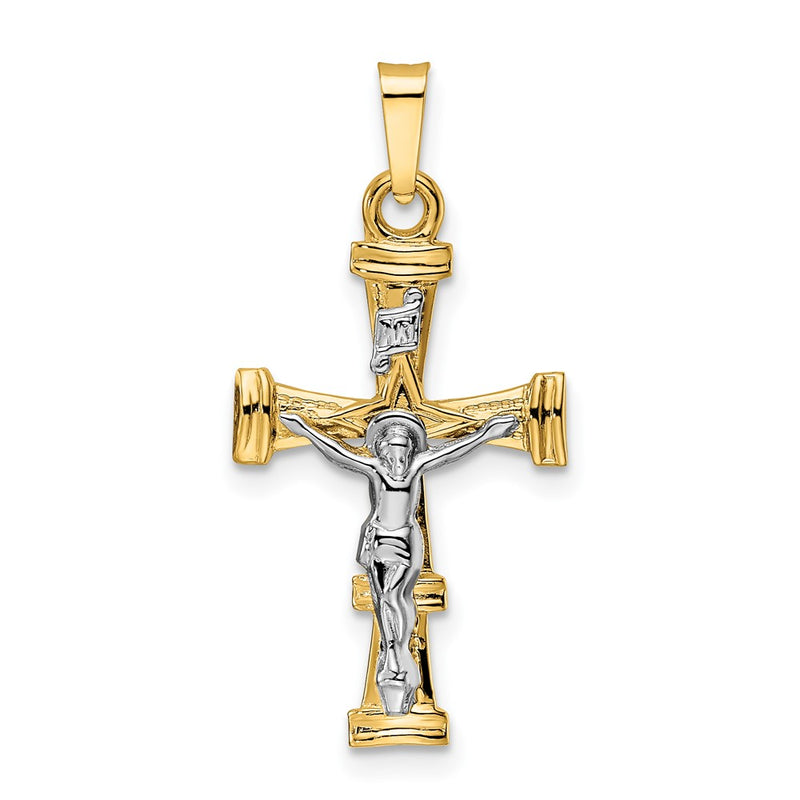 14k Two-tone Gold Polished Solid INRI Crucifix Pendant
