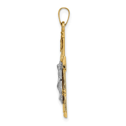 14k Two-tone Gold Polished Solid INRI Crucifix Pendant