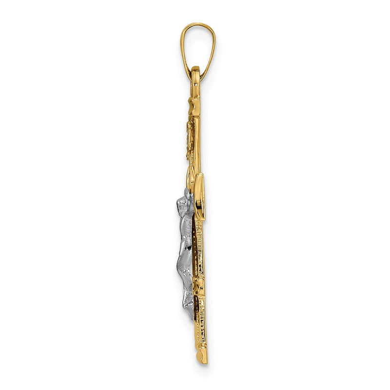 14k Two-tone Gold Polished Solid INRI Crucifix Pendant