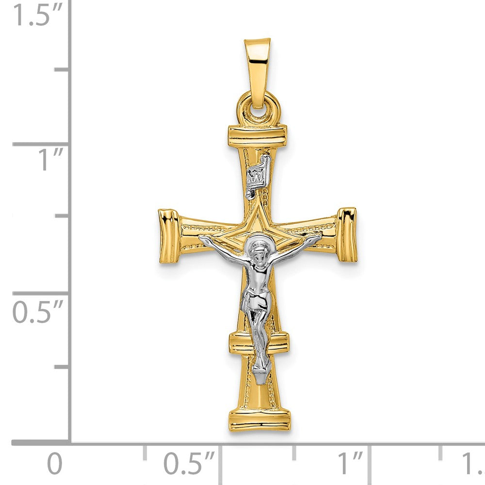 14k Two-tone Gold Polished Solid INRI Crucifix Pendant