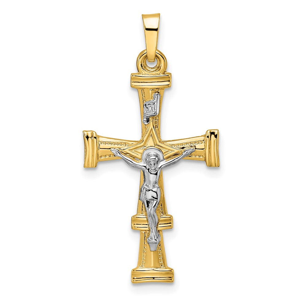 14k Two-tone Gold Polished Solid INRI Crucifix Pendant