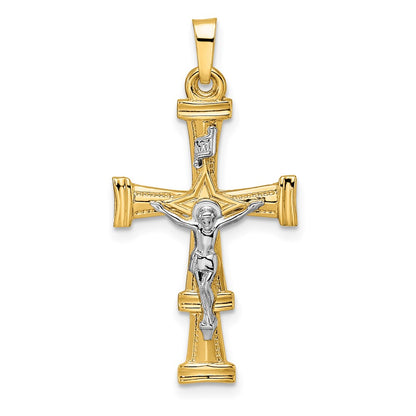 14k Two-tone Gold Polished Solid INRI Crucifix Pendant