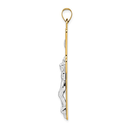 14k Two-tone Gold Polished Solid INRI Crucifix Pendant