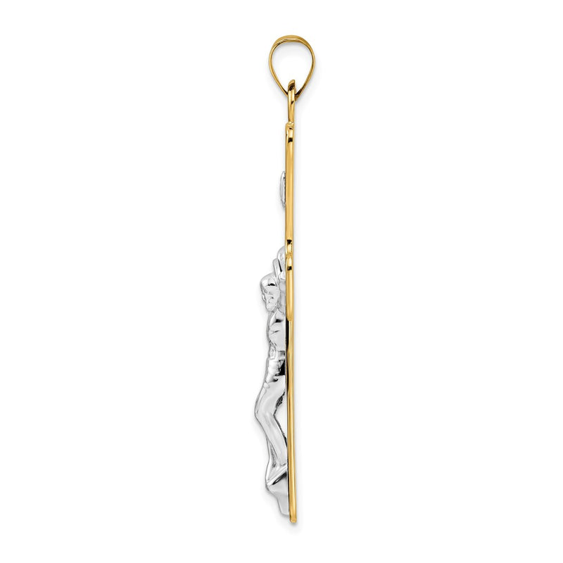 14k Two-tone Gold Polished Solid INRI Crucifix Pendant