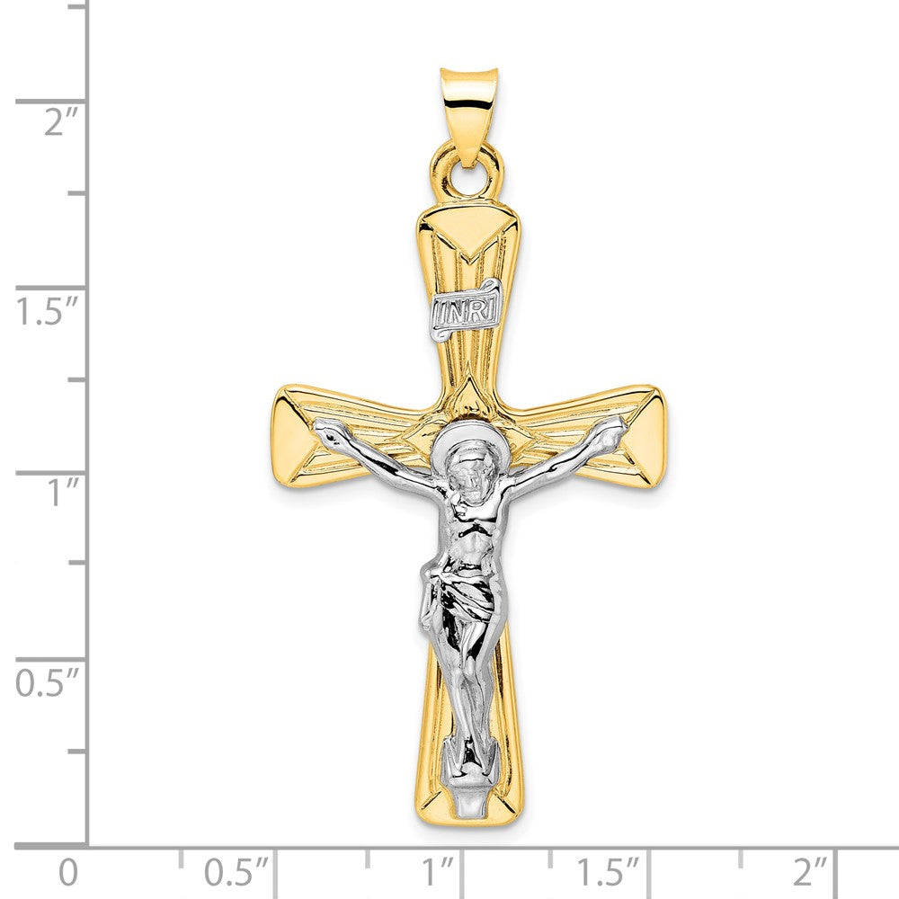 14k Two-tone Gold Polished Solid INRI Crucifix Pendant