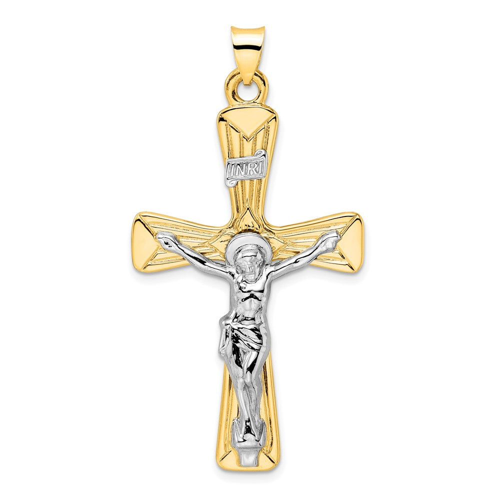 14k Two-tone Gold Polished Solid INRI Crucifix Pendant