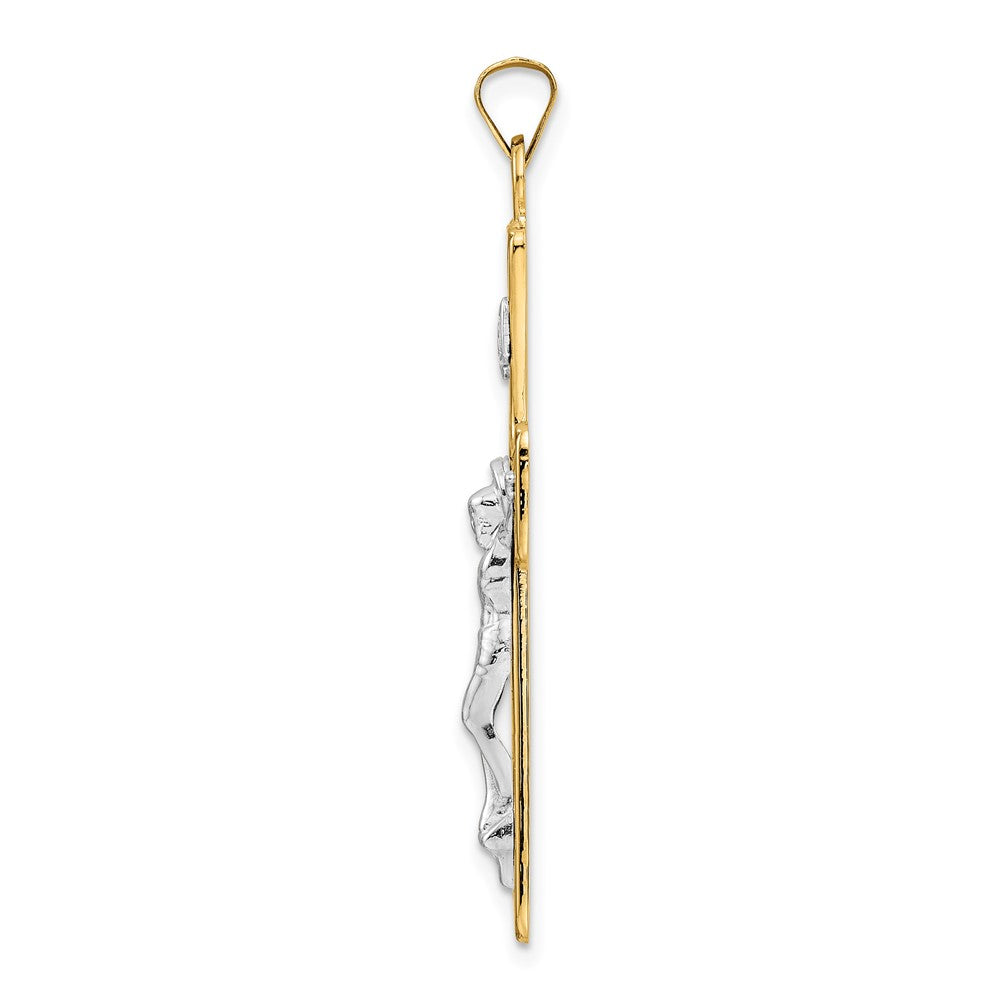 14k Two-tone Gold Polished Solid INRI Curcifix Cross Pendant