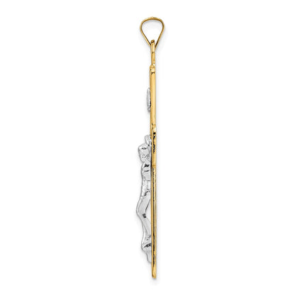 14k Two-tone Gold Polished Solid INRI Curcifix Cross Pendant