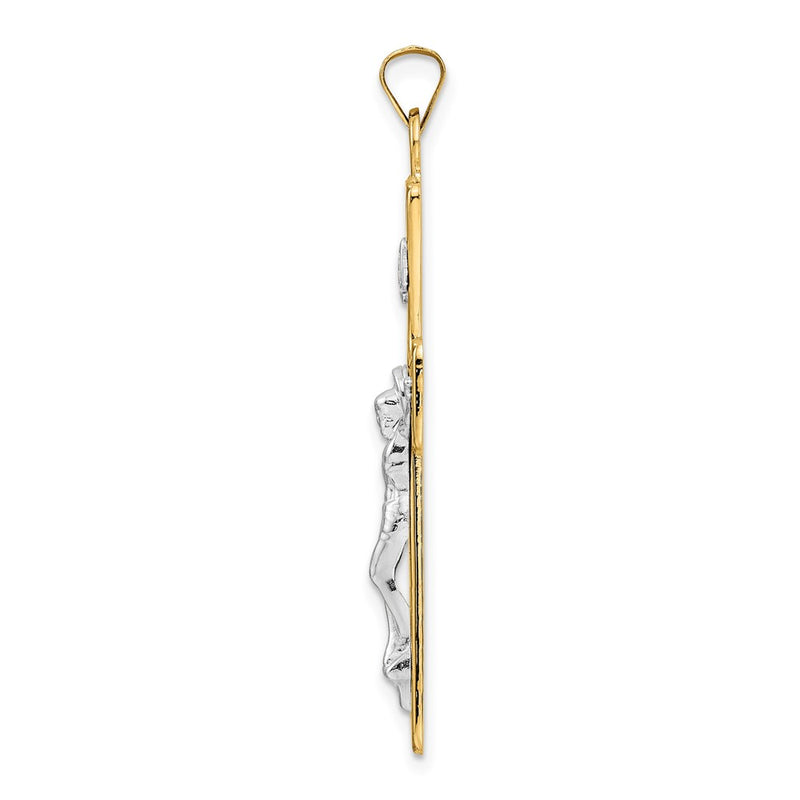 14k Two-tone Gold Polished Solid INRI Curcifix Cross Pendant
