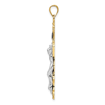 14k Two-tone Gold Solid INRI Crucifix Pendant