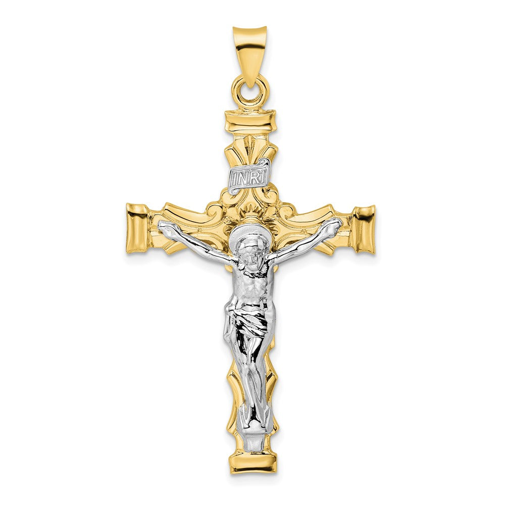 14k Two-tone Gold Solid INRI Crucifix Pendant