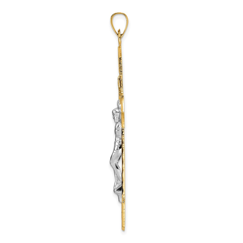 14k Two-tone Gold Polished Solid INRI Crucifix Pendant