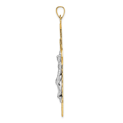 14k Two-tone Gold Polished Solid INRI Crucifix Pendant
