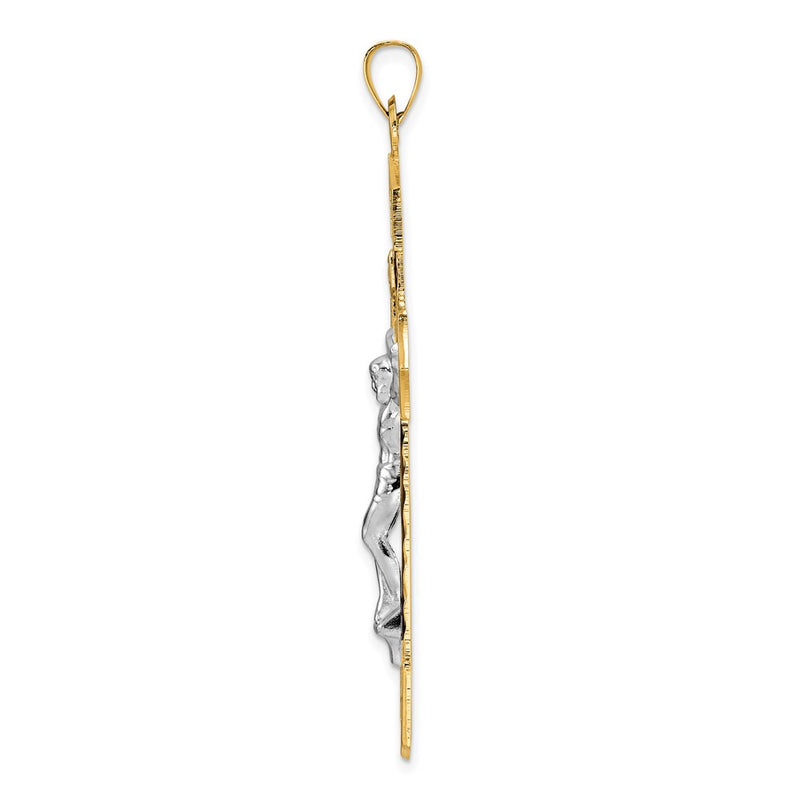 14k Two-tone Gold Polished Solid INRI Crucifix Pendant