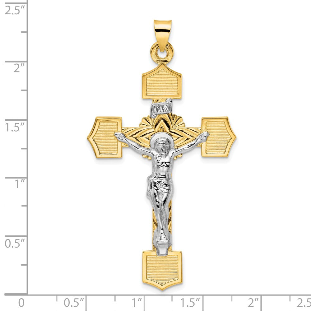 14k Two-tone Gold Polished Solid INRI Crucifix Pendant