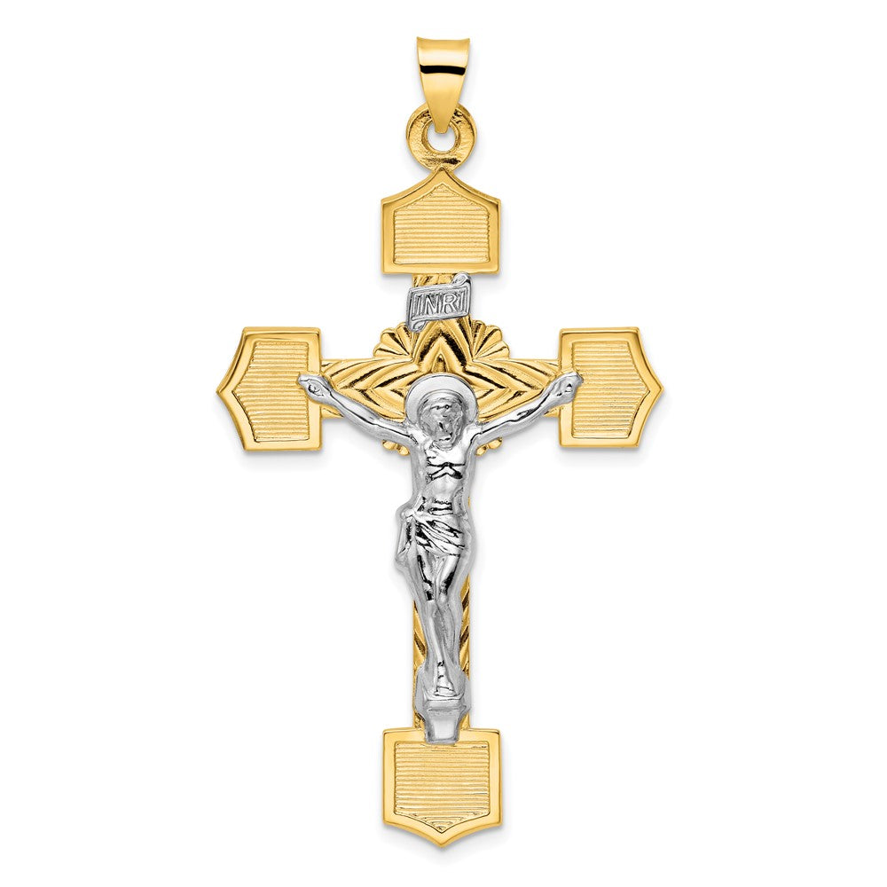 14k Two-tone Gold Polished Solid INRI Crucifix Pendant