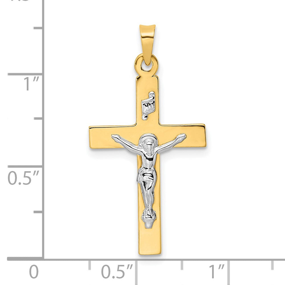 14k Two-tone Gold Polished Solid INRI Crucifix Pendant