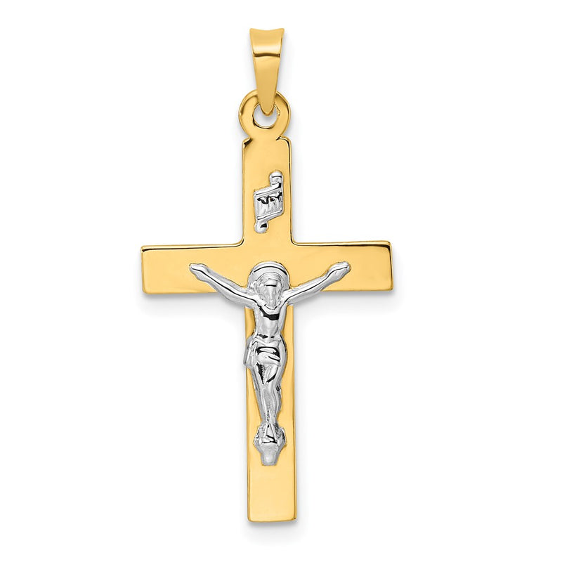 14k Two-tone Gold Polished Solid INRI Crucifix Pendant