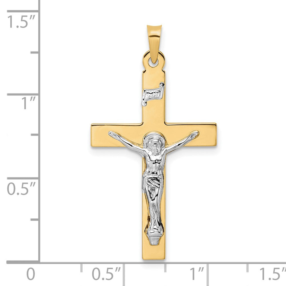 14k Two-tone Gold Polished Solid INRI Crucifix Pendant