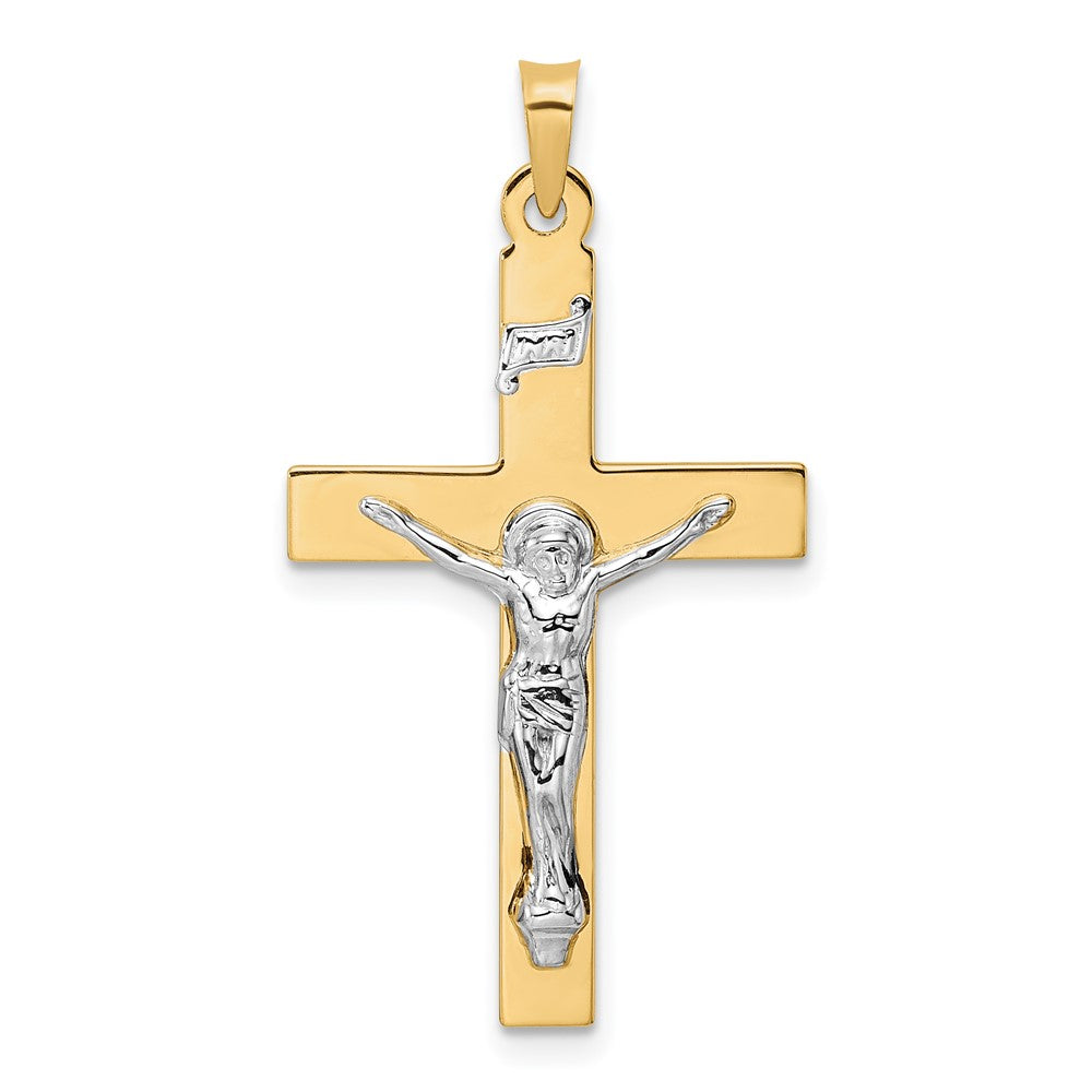 14k Two-tone Gold Polished Solid INRI Crucifix Pendant