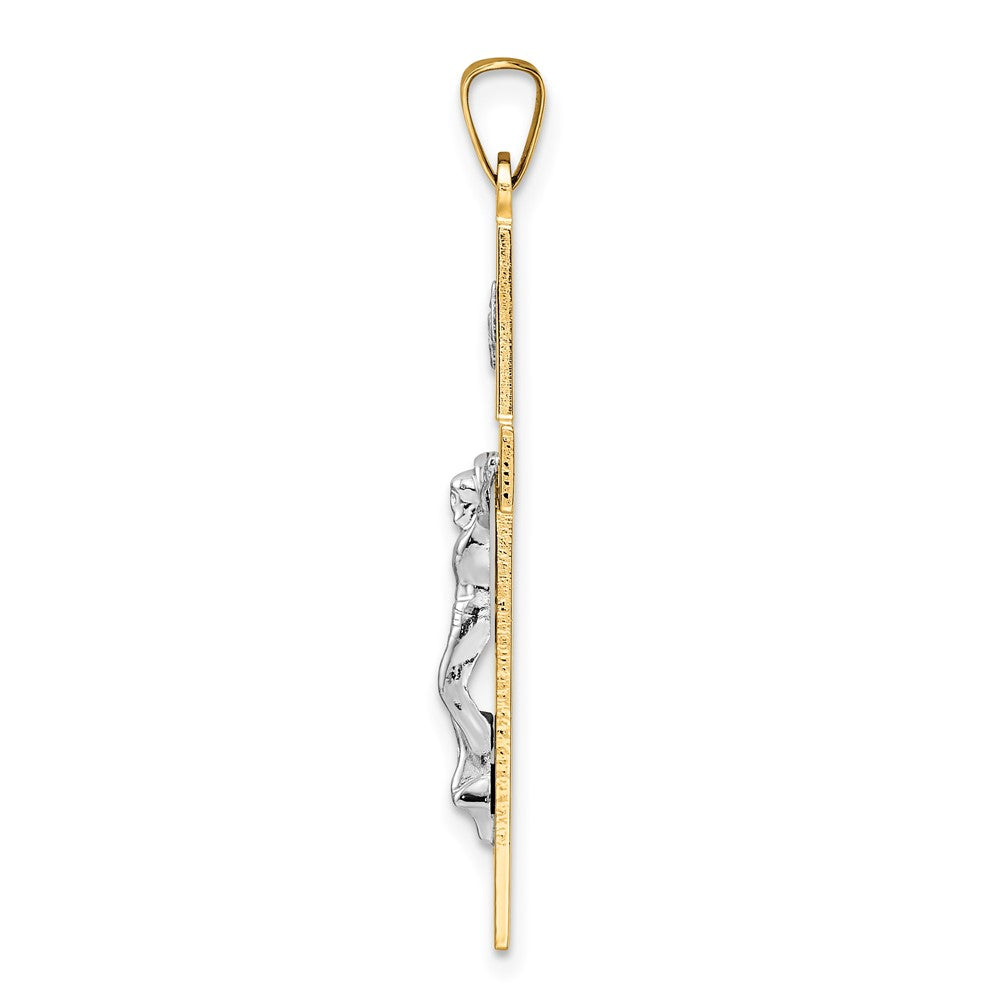 14k Two-tone Gold Polished Solid INRI Crucifix Pendant