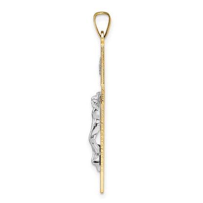 14k Two-tone Gold Polished Solid INRI Crucifix Pendant