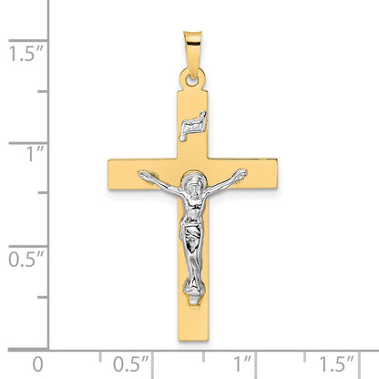 14k Two-tone Gold Polished Solid INRI Crucifix Pendant