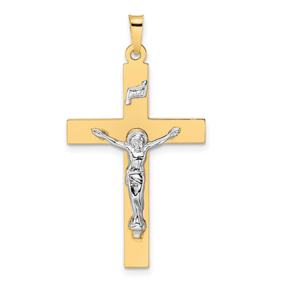14k Two-tone Gold Polished Solid INRI Crucifix Pendant