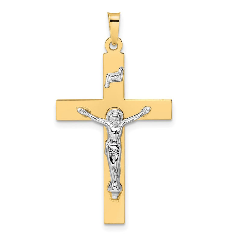 14k Two-tone Gold Polished Solid INRI Crucifix Pendant