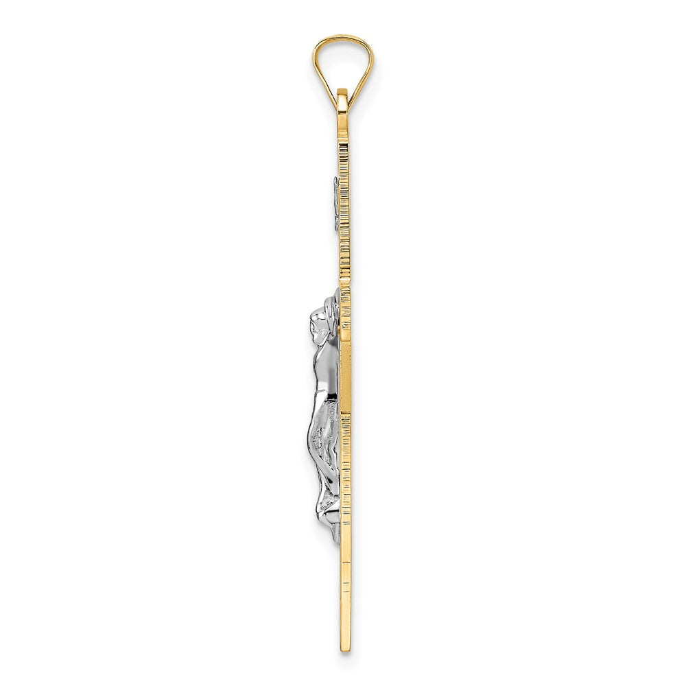 14k Two-tone Gold Polished Solid INRI Crucifix Pendant