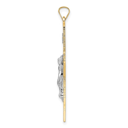 14k Two-tone Gold Polished Solid INRI Crucifix Pendant