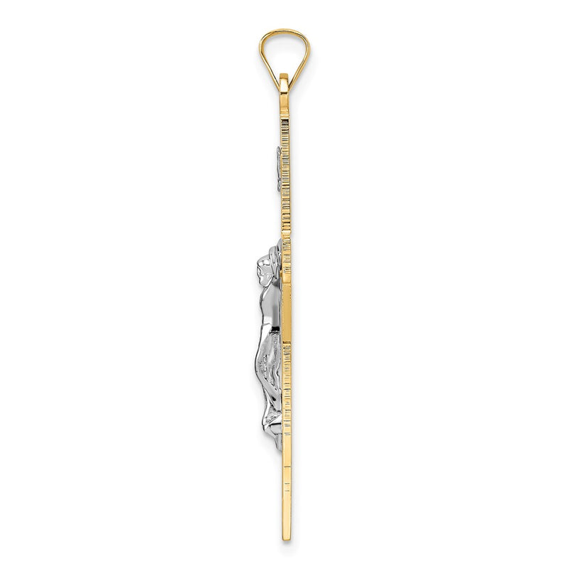 14k Two-tone Gold Polished Solid INRI Crucifix Pendant