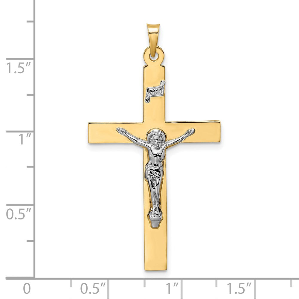 14k Two-tone Gold Polished Solid INRI Crucifix Pendant