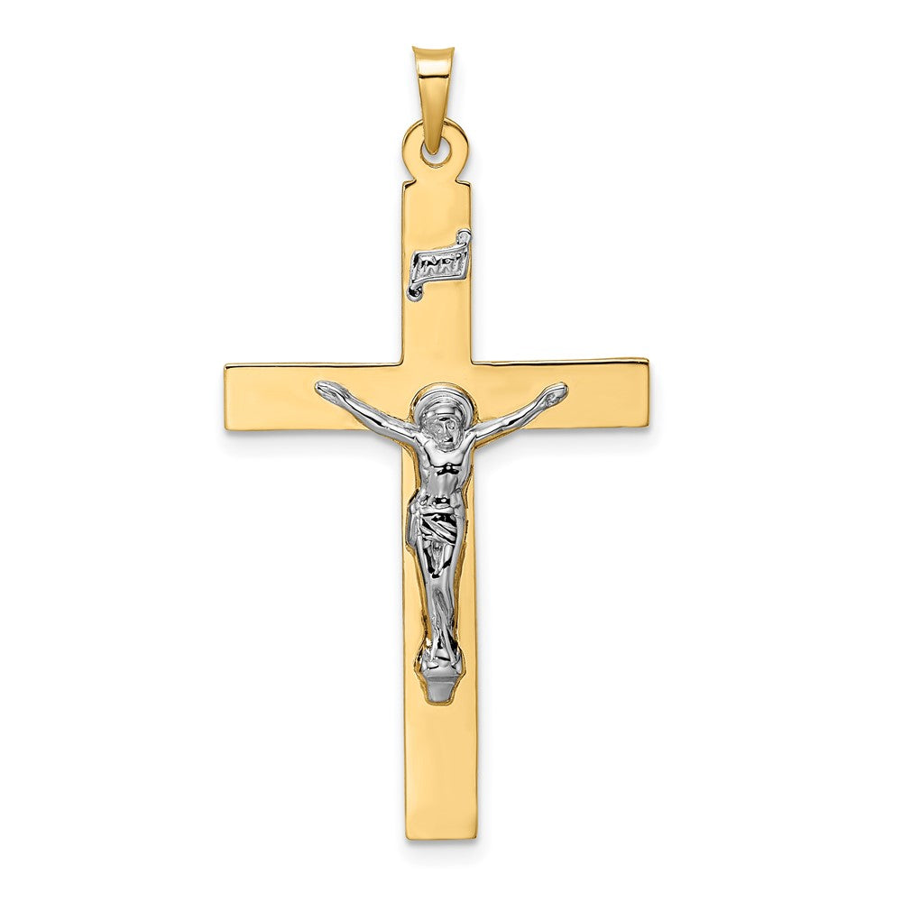 14k Two-tone Gold Polished Solid INRI Crucifix Pendant