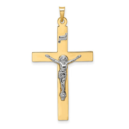 14k Two-tone Gold Polished Solid INRI Crucifix Pendant