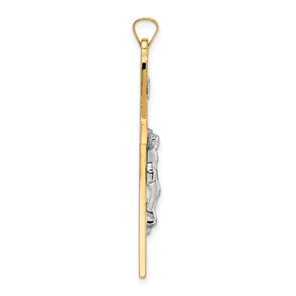 14k Two-tone Gold Solid INRI Crucifix Pendant