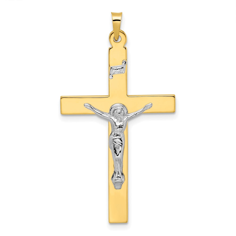 14k Two-tone Gold Solid INRI Crucifix Pendant