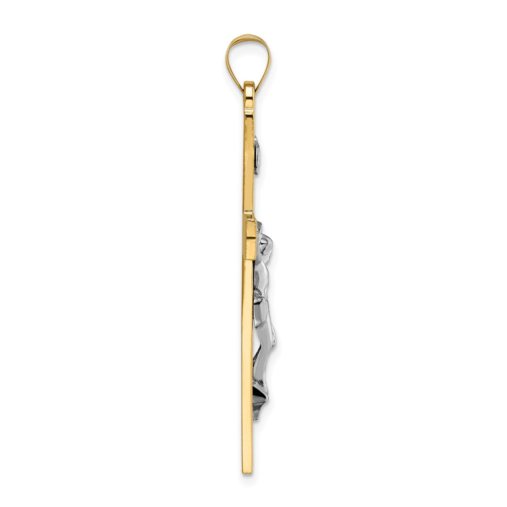 14k Two-tone Gold Polished Solid INRI Crucifix Pendant