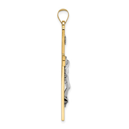 14k Two-tone Gold Polished Solid INRI Crucifix Pendant