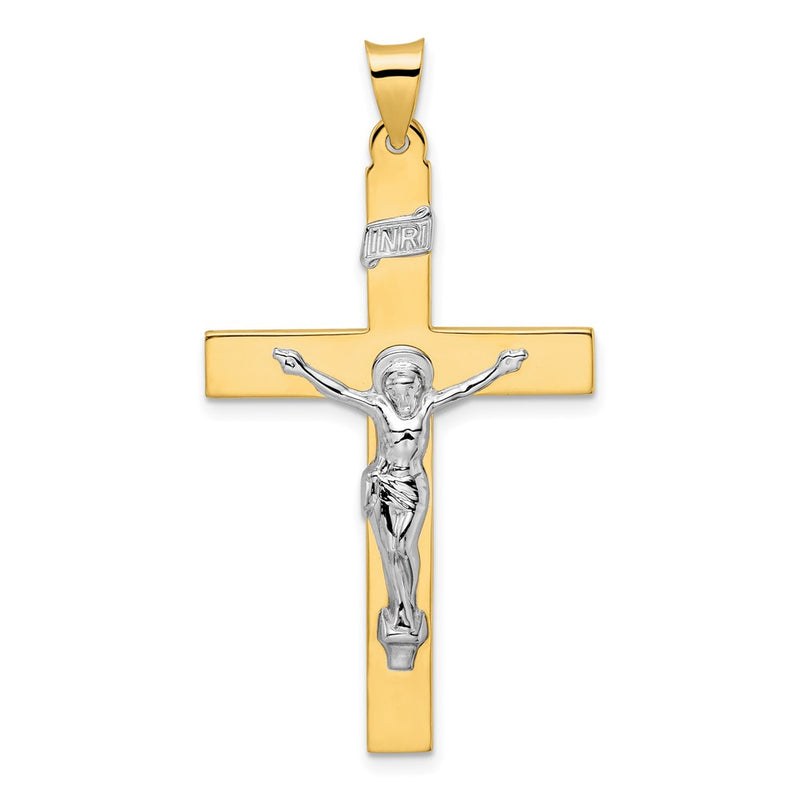 14k Two-tone Gold Polished Solid INRI Crucifix Pendant