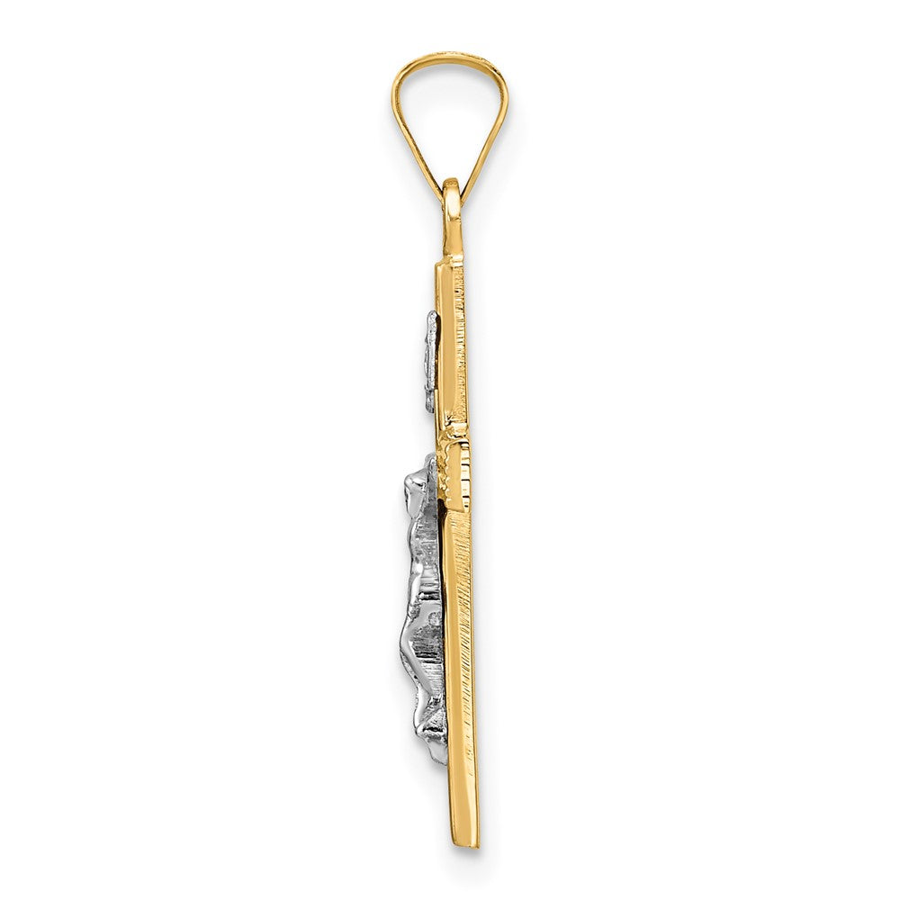 14k Two-tone Gold Polished Solid INRI Crucifix Pendant