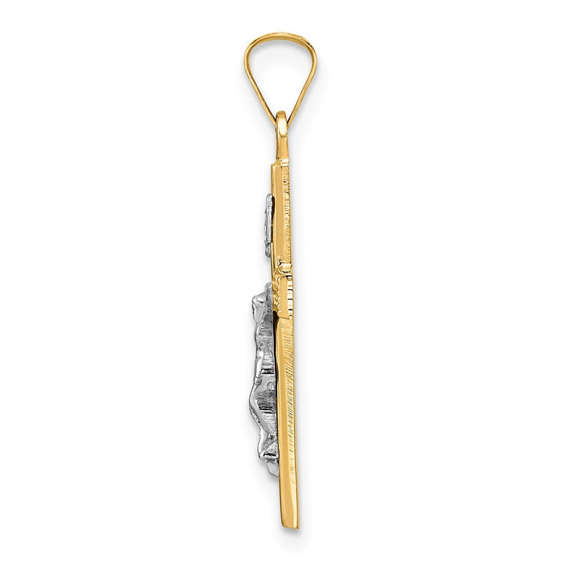 14k Two-tone Gold Polished Solid INRI Crucifix Pendant