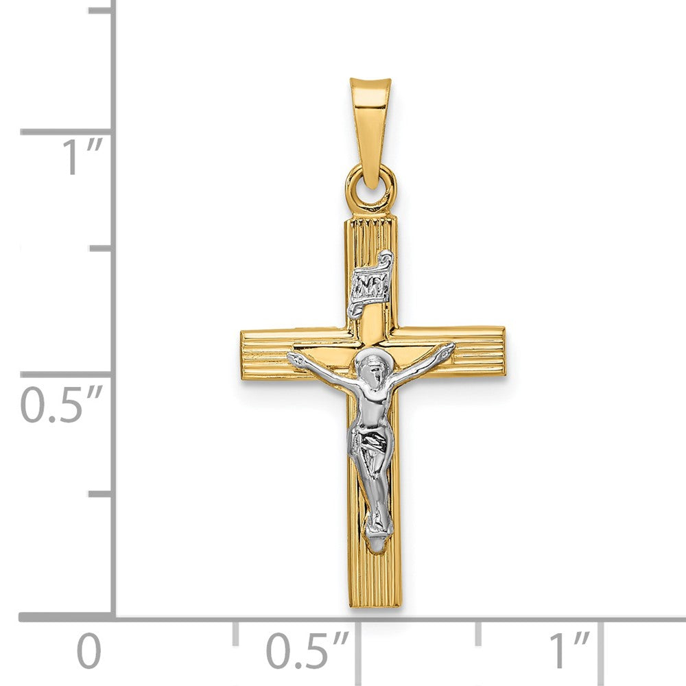 14k Two-tone Gold Polished Solid INRI Crucifix Pendant