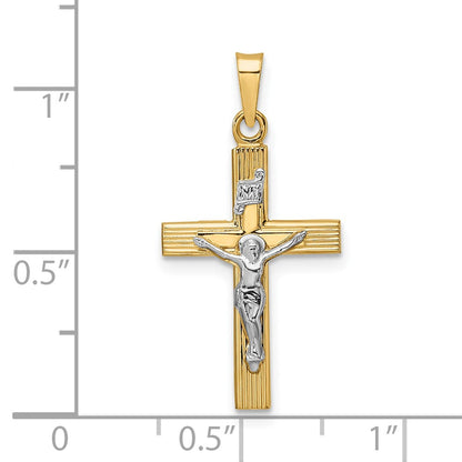 14k Two-tone Gold Polished Solid INRI Crucifix Pendant