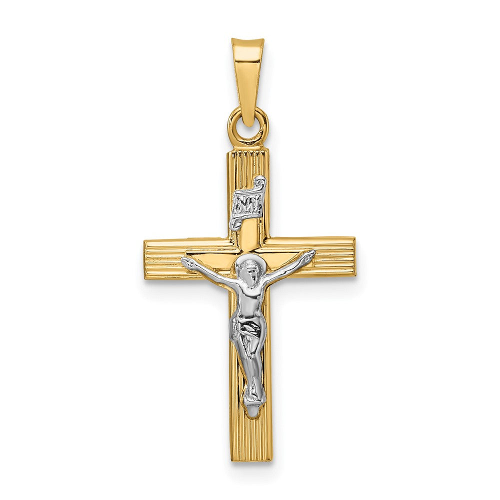 14k Two-tone Gold Polished Solid INRI Crucifix Pendant
